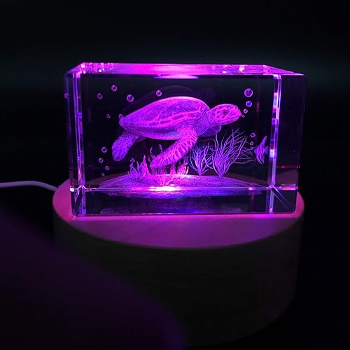 Miniatura 5 de Pisapapeles de tortuga marina 3D (grabado con láser) en cubo de cristal de cristal, regalos de cumpleañosNavidad (no incluye base LED (3.1 x 2 x 2