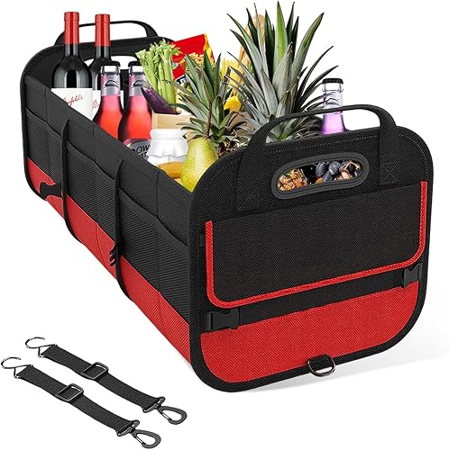 Organizador de maletero de automóvil, organizador de carga plegable de gran capacidad con correas ajustables, asas reforzadas, caja de