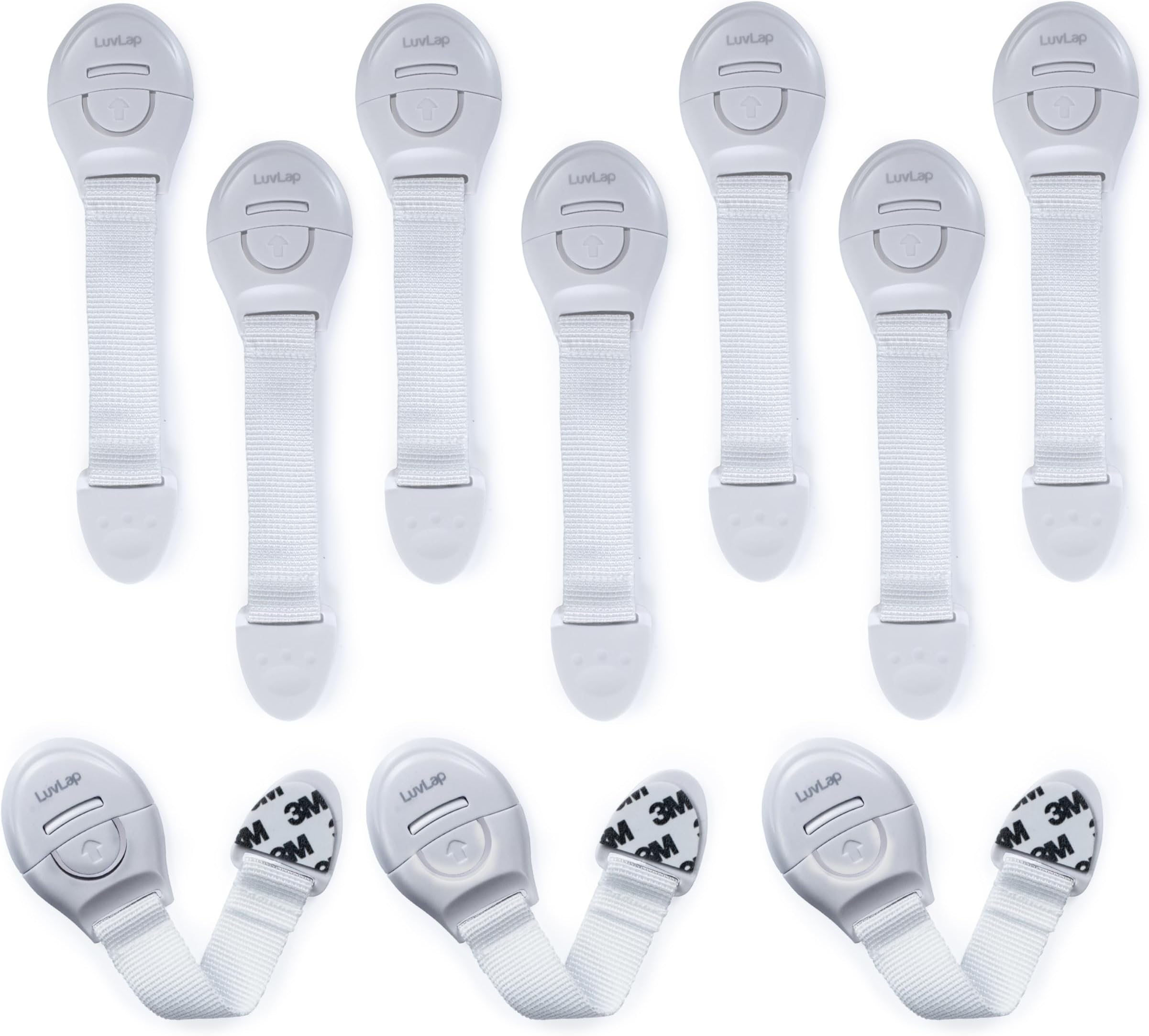 LuvLap Baby Safety Furniture Locks, Pack of 10, Adjustable and Flexible with 3M Adhesive, Safety Locks for Kids, Child Safety Locks for Drawers, Cabinets, Fridge, Cupboard (White)