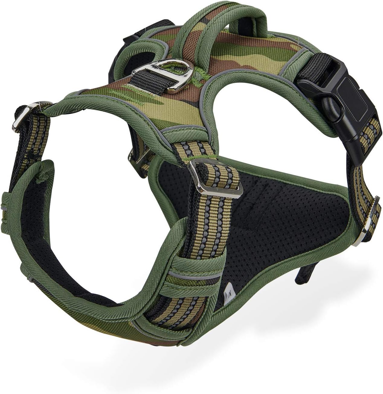 Arnés Perros Sin Tracción Large Chaleco Reflectante Ajustable para Perros Mediano Arnés para Perros Transpirable sin tracción con asa para Caminar, Entrenamiento Camuflaje Verde M