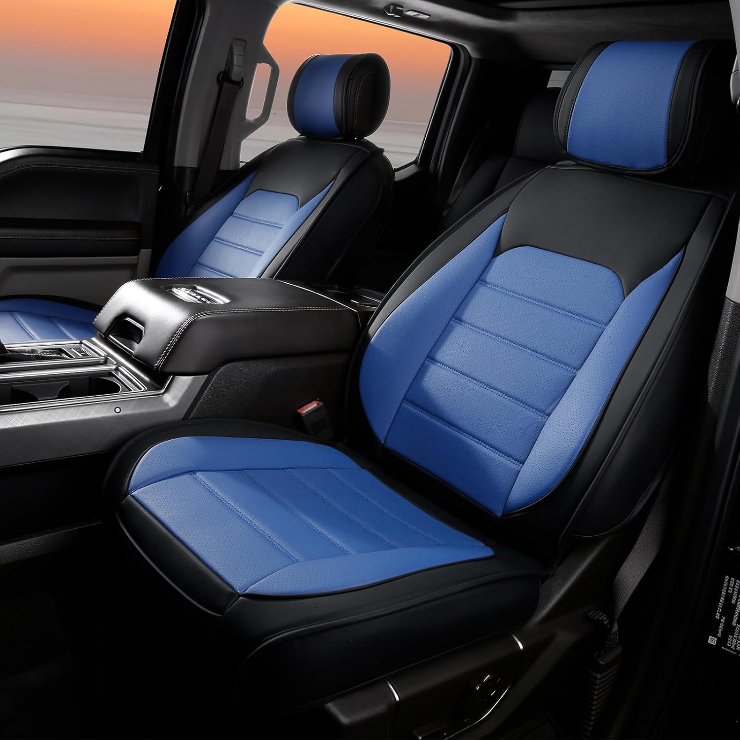 FREEMOTOR802 Compatible with 2009-2023 Ford F-150 Crew Cab Full Set Seat Covers, Black+Gray PU Leather 5 Seats Front & Rear Seat Cover Cushion Protectors Replacement