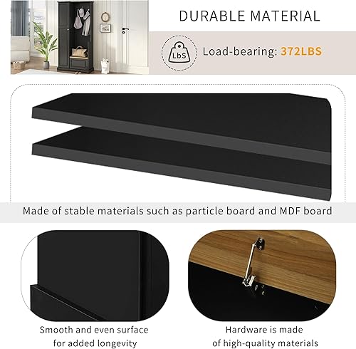 Miniatura 9 de Hall Tree - Perchero de entrada con banco abatible, perchero con estantes ajustables, perchero con ganchos para colgar para entradas, vestíbulo