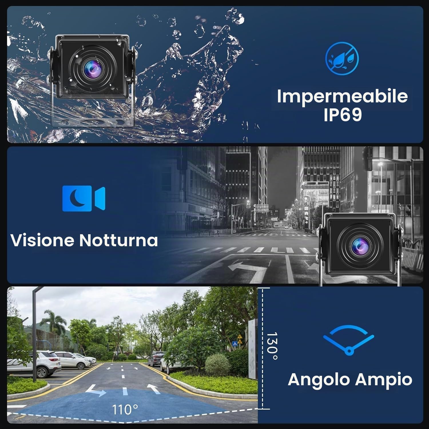 VECHTEL Retrocamera Camper Telecamera per Auto, AHD 1080P 7" Monitor LCD e Kit, Telecamera Posteriore con Cavo da 15M, Visione Notturna IP69, Resistente all'Acqua, Adatto per Autocaravan Camion
