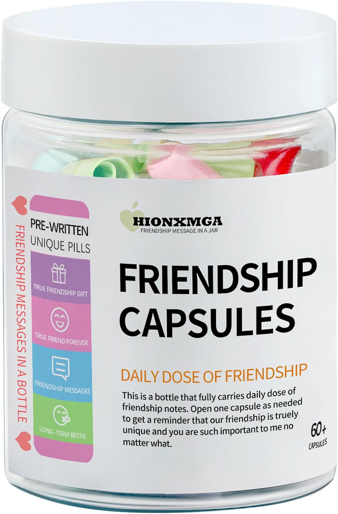 HIONXMGA Friendship Gifts Message in a Bottle, 60pcs Heartfelt Pre-Written