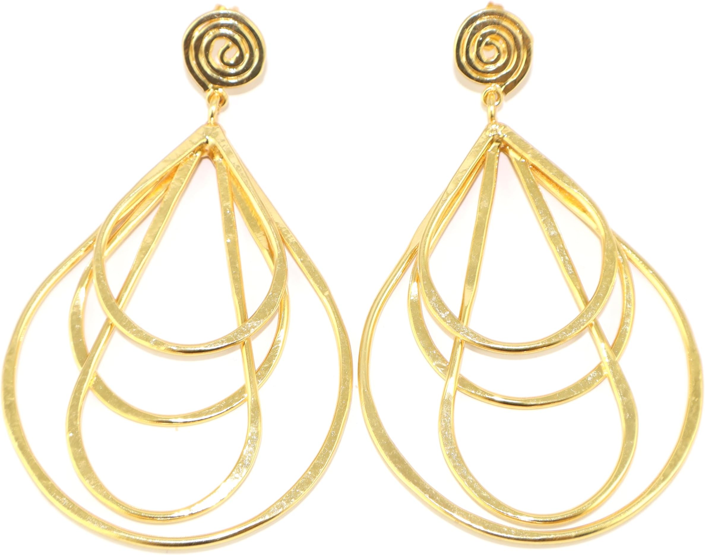 Four Layer Pear Shape 24K Gold Plated Metal Drop Earring Gifts Girls And Women Wholesale Bulk