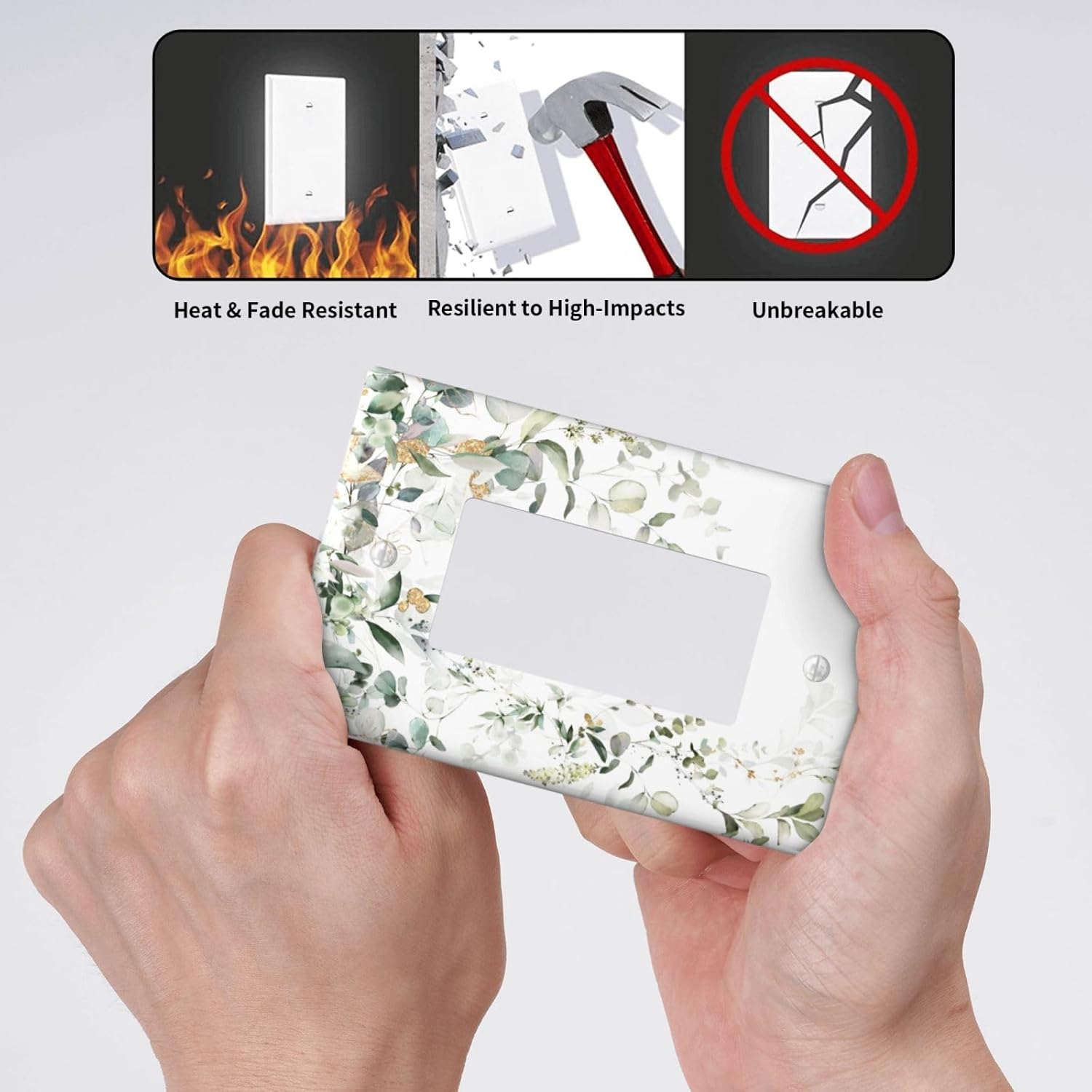 Green Leaves Watercolor Single Gang Rocker Light Switch Cover Plates Decorative Outlet Covers, 1 Gang Rocker Wall Plate
