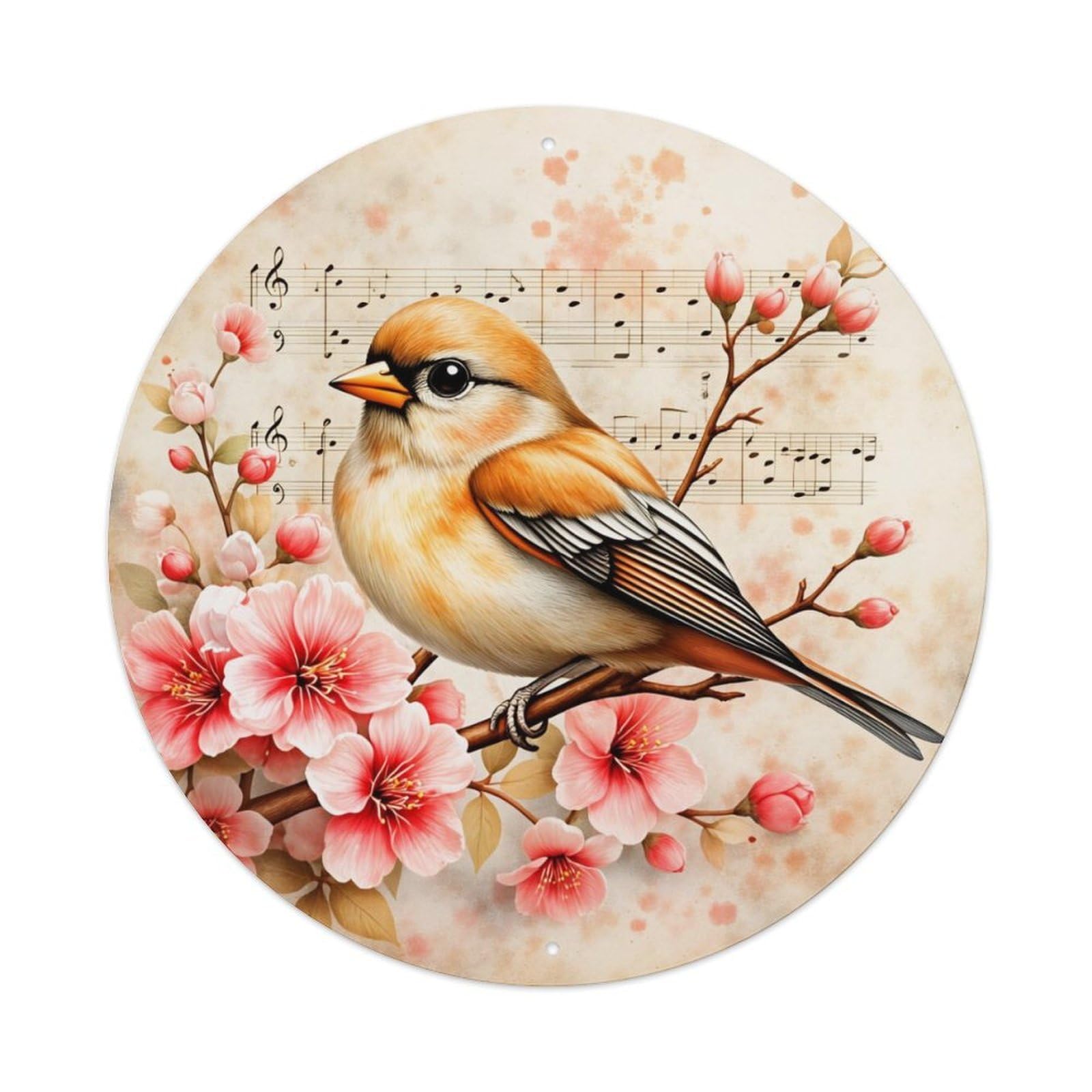 Bird On Blossom Branch Pattern Metal Tin Sign Plaque
