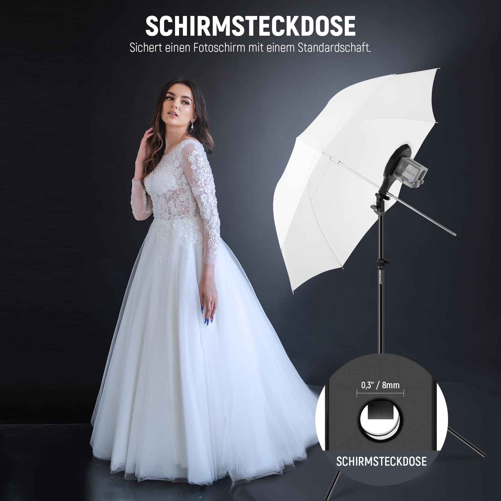 NEEWER Bowens Halterung, Mini zu Bowens Adapterring mit Schirmhalterung, 5/8" Aufnahme, 180° Neigung, NUR für NEEWER Mini Halterungsleuchten, CHB1