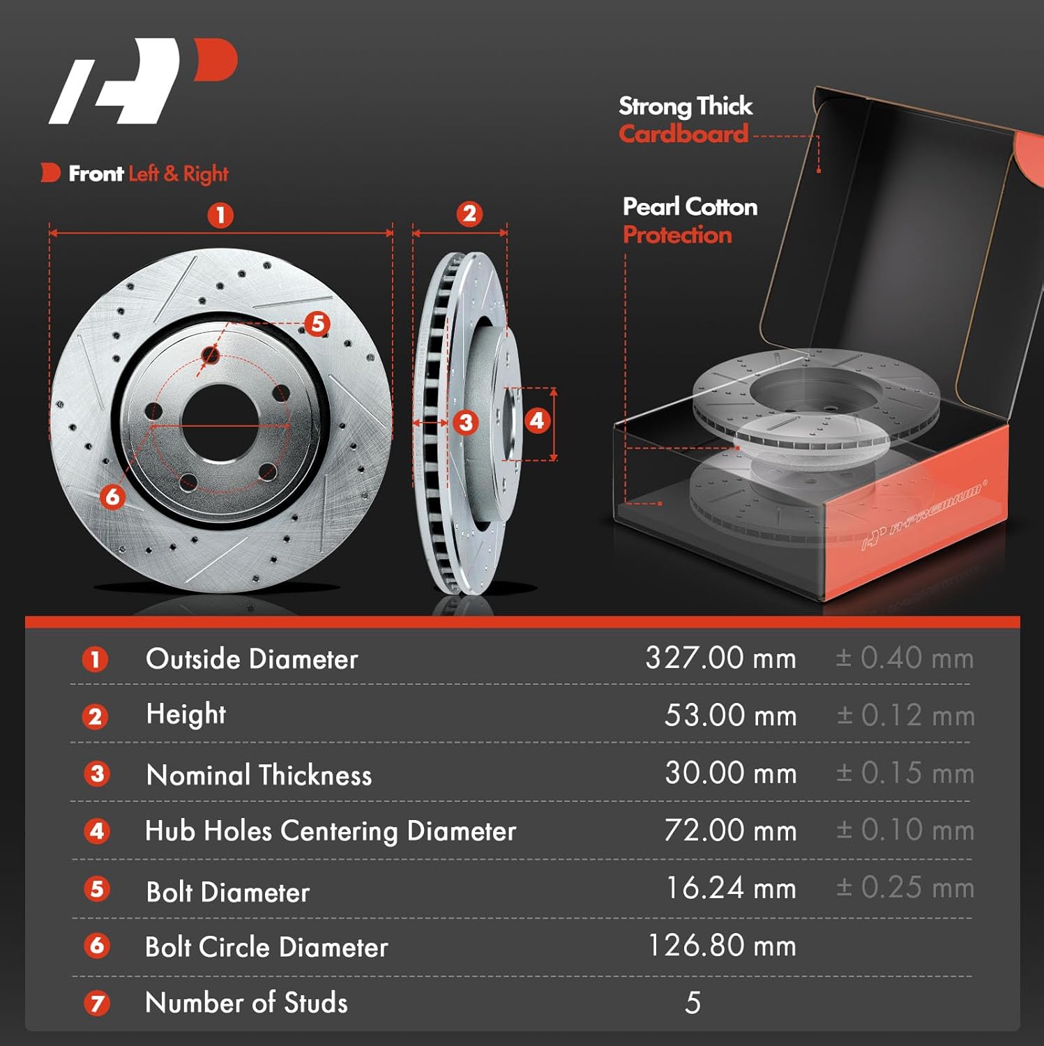 A-Premium Front and Rear Drilled and Slotted Disc Brake Rotors + Ceramic Pads Kit Compatible with Select Jeep Models - Grand Cherokee 2005-2010, Commander 2006-2010, 12-PC Set