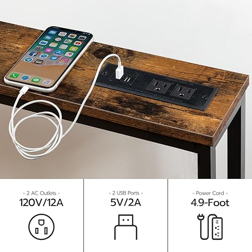 Miniatura 4 de HOOBRO Mesa consola delgada de 39.4 pulgadas con toma de corriente, mesa detrás del sofá de 5.9 pulgadas con estación de carga, mesa de sofá