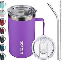 Vista 7 de BJPKPK Taza de café aislada con 2 tapas, vaso aislado de acero inoxidable de 25 onzas con asa, tazas de café de doble pared con aislamiento al