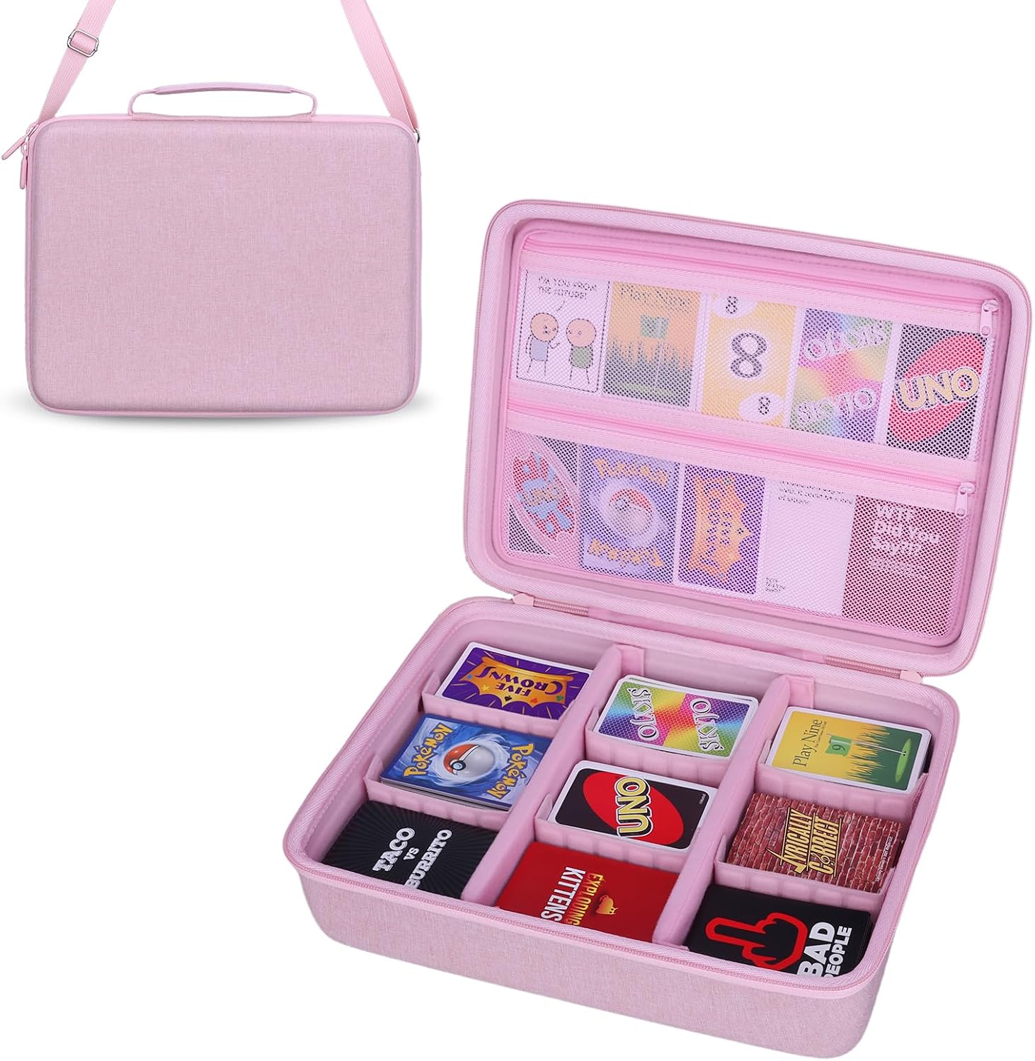 Card Game Case Fits 3000+ Cards,for Pokemon/Flip 7/UNO/Play Nines Card,Pink