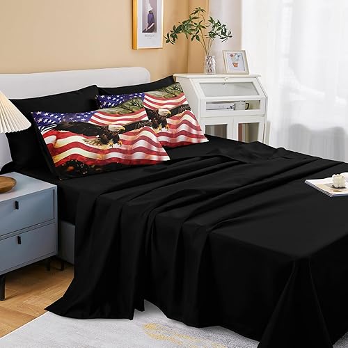 Miniatura 9 de MOVE OVER Juego de edredón de bandera estadounidense con águila, tamaño individual, 6 piezas, ropa de cama en una bolsa, estilo retro, juego de cama