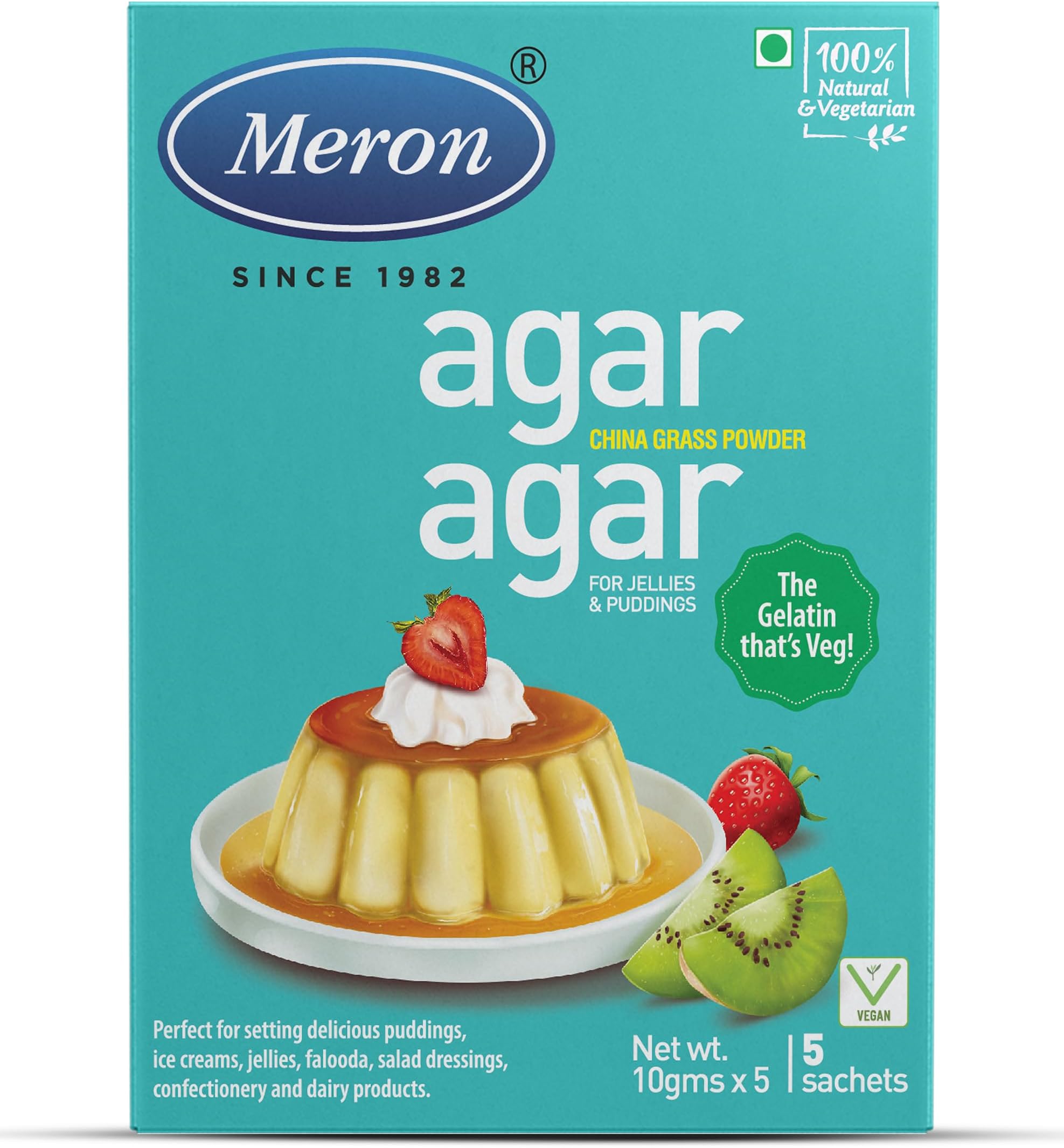 - Agar Agar Powder – 5 x 10g | 100% Plant-Based Gelatin Substitute | Vegan Gelling & Thickening Agent for Jelly, Pudding & Desserts | Food Grade Seaweed Extract