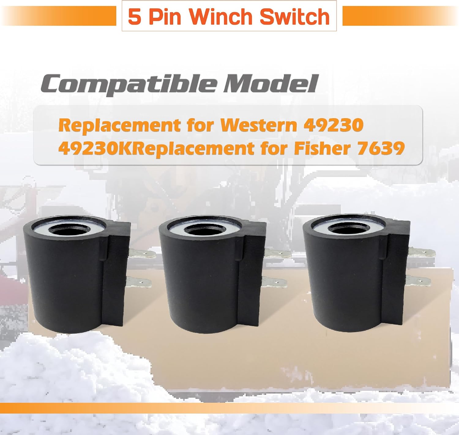 3-Pack Snow Plow Control Valve Coil for Western 49230 49230K, Fisher 7639, Buyers 6301010, SnowEx 52294, 12V Solenoid Coil Replacement for Boss HYD01638