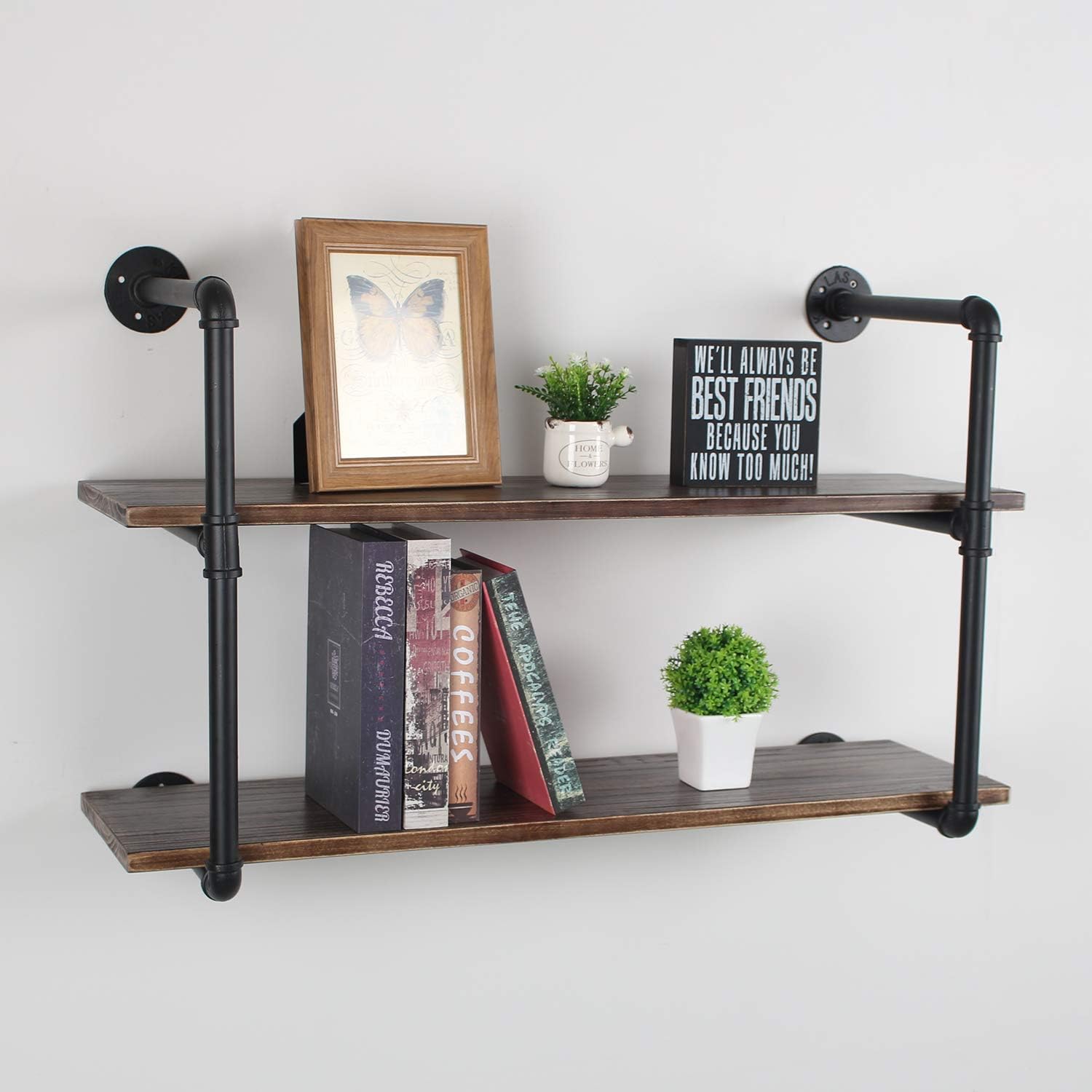 Uр Tо 40% оƒƒ TOKIKA Rustic Floating Shelves with Wooden Shelves,2 Tiers Industrial Wall Shelf,Bookcase Wall Mounted,Iron Pipe Hung Bookshelf,DIY Storage Book Shelving,Display Rack(36 inch)