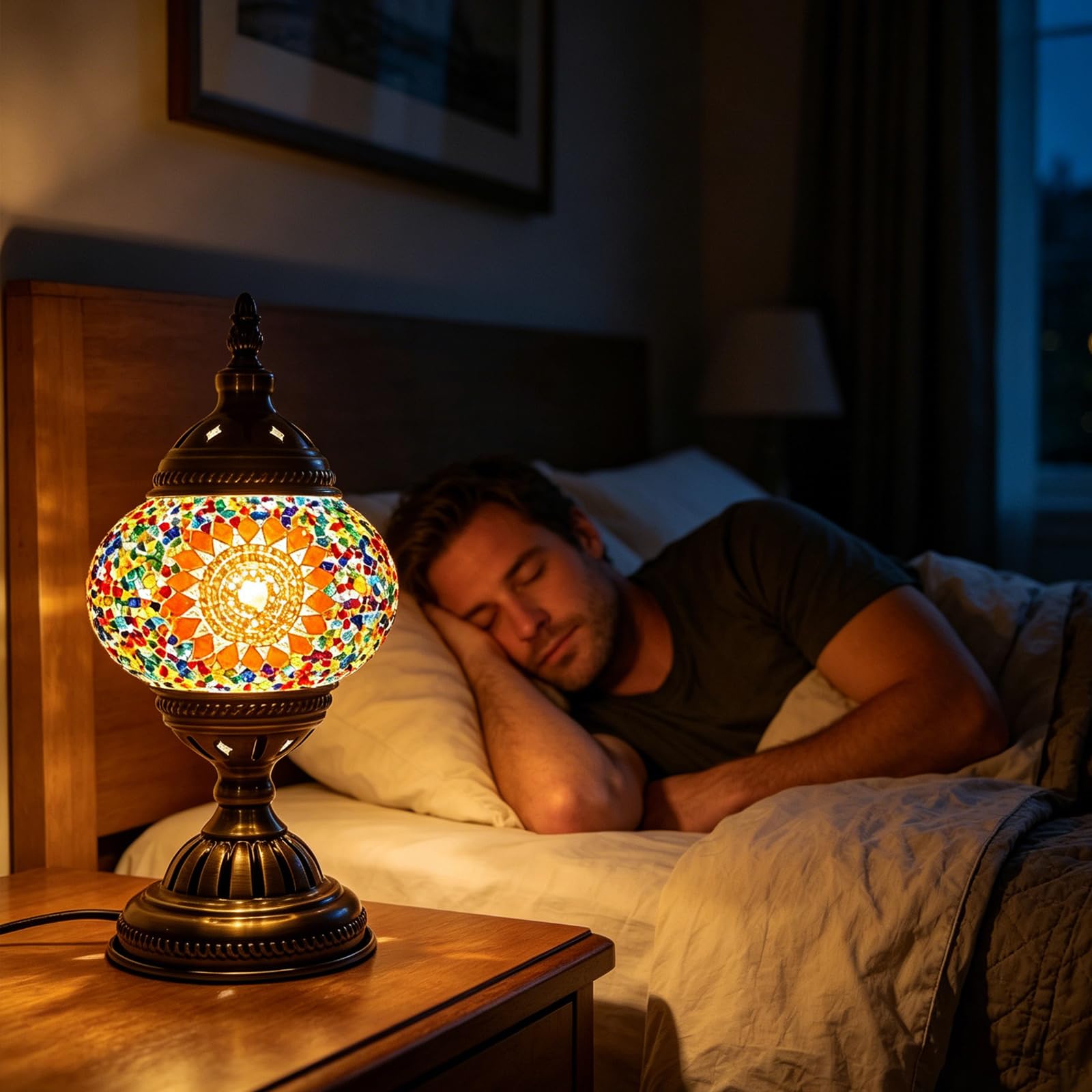 Kit fai da te con lampada a mosaico turco, inclusa lampadina LED alimentata tramite USB con base in bronzo, lampada da comodino in stile marocchino, luce notturna turca per camera da letto