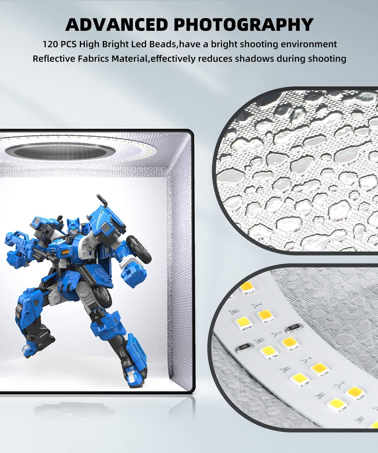 SAMTIAN Upgrade 8 Backdrops Light Box, 12" Shooting Tent with 120 LED Lights Photo Studio Light Box Photography with Reflection Board & Diffuser for Small Size Product Photography