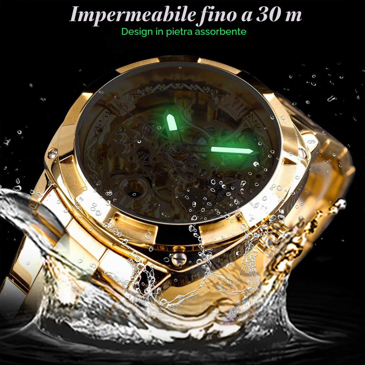 Forsining - Orologio da polso automatico meccanico da uomo, retro, di lusso, con incisione floreale dorata completa, design scheletrato