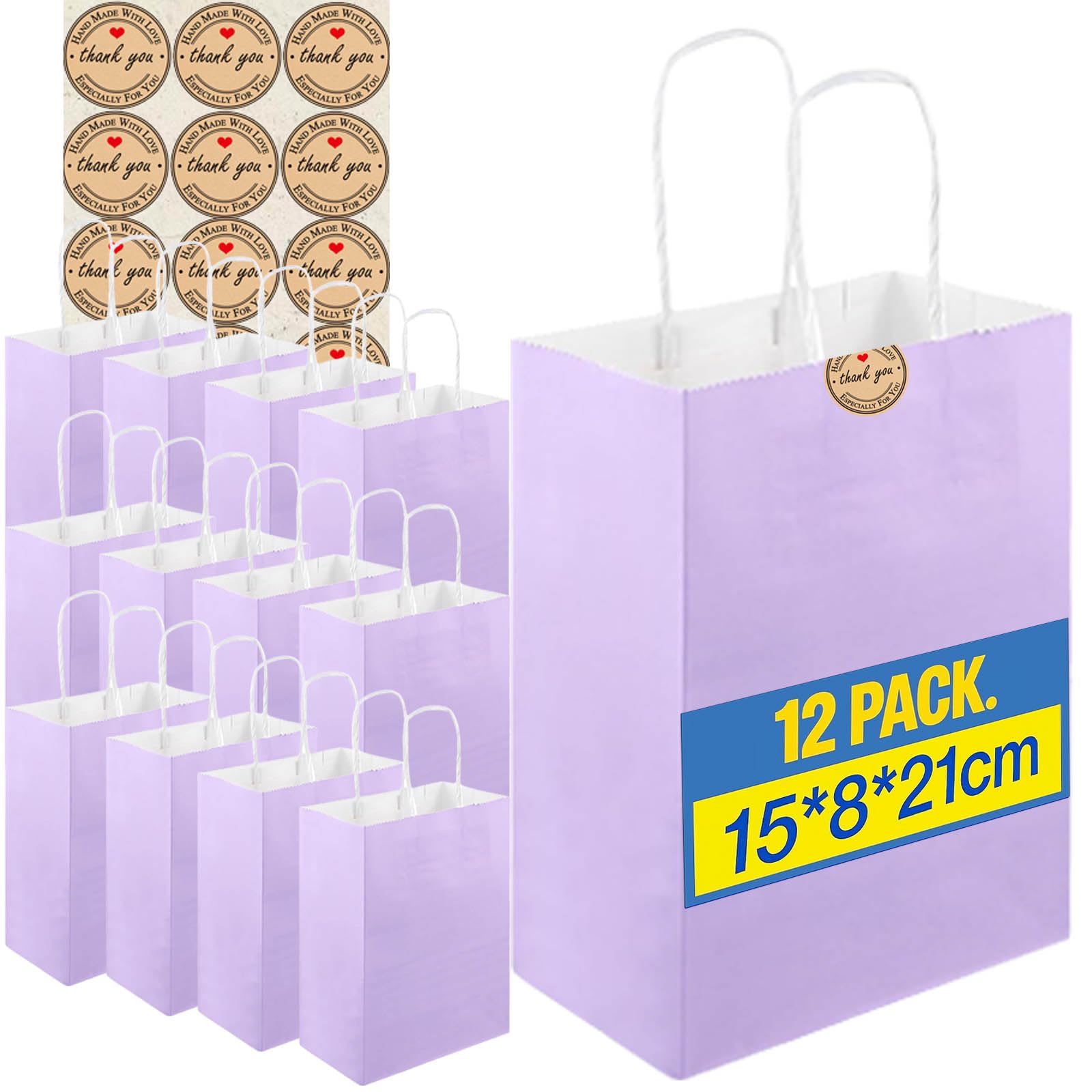 12PCS Kraft Paper Bags With Handles - Mixed Size Gift Bags for Business, Shopping, Retail, Party, Favor, Merchandise,Sacks Restaurant Takeout - 130GMS Thicken Kraft bags (Purple) — image 1