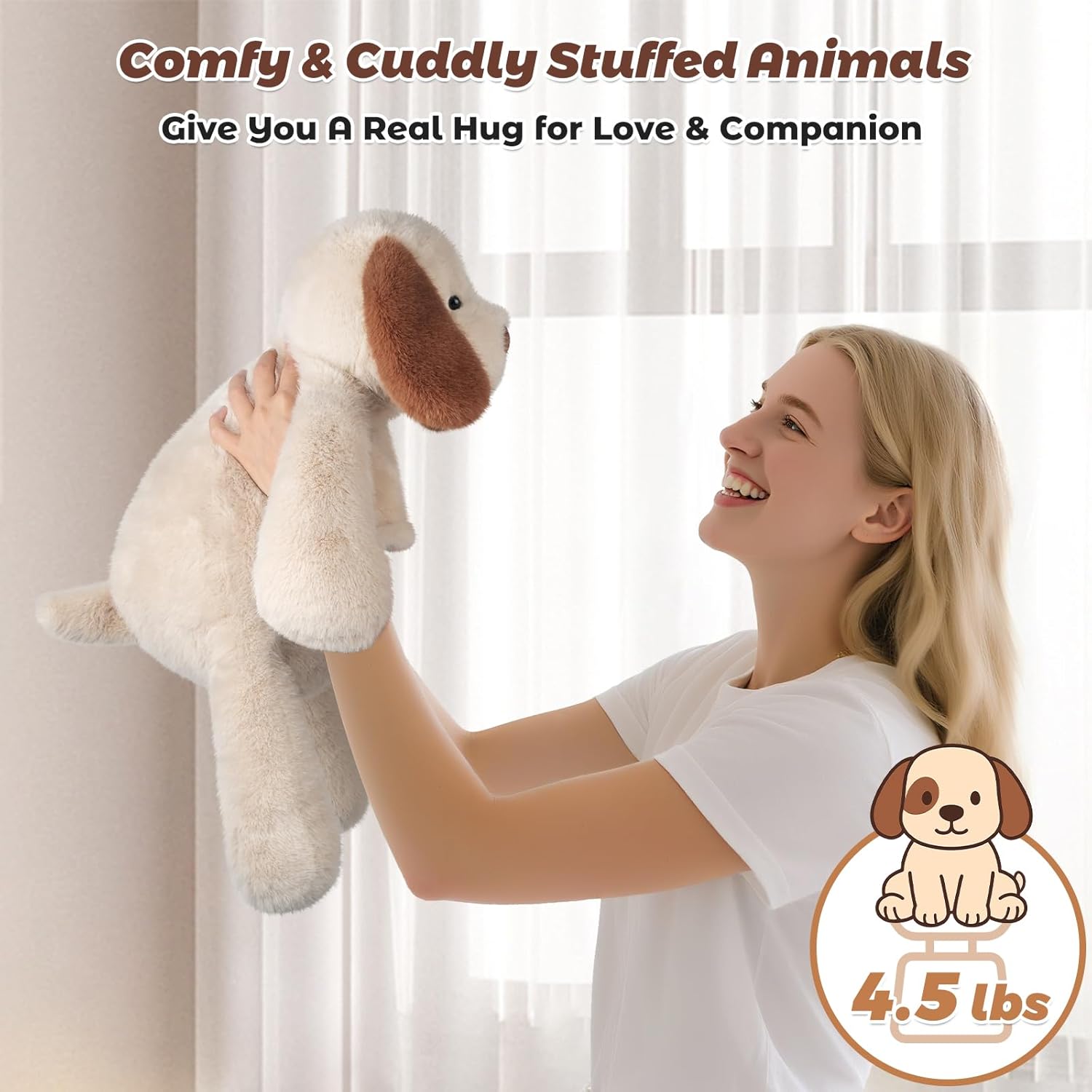 Bobbie & Laxi 24" & 4.5lbs Dog Stuffed Animal, Sitting & Laying Weighted Stuffed Animals, Cuddly & Soft Weighted Dog Plush for Adults & Kids, Dog Gifts for Christmas & Valentine’s Day
