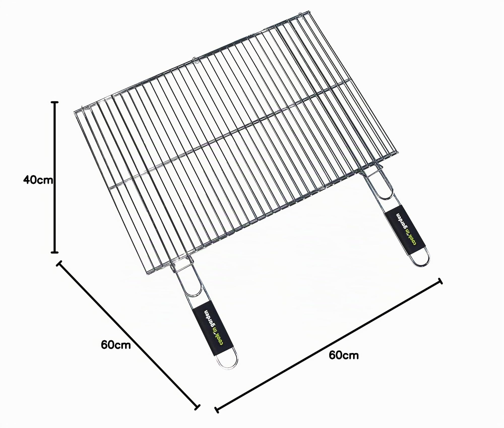 Cook’in Garden Griglia doppia acciaio cromato 60×40 cm resistente fiamme alte temperature manici Soft Touch barbecue