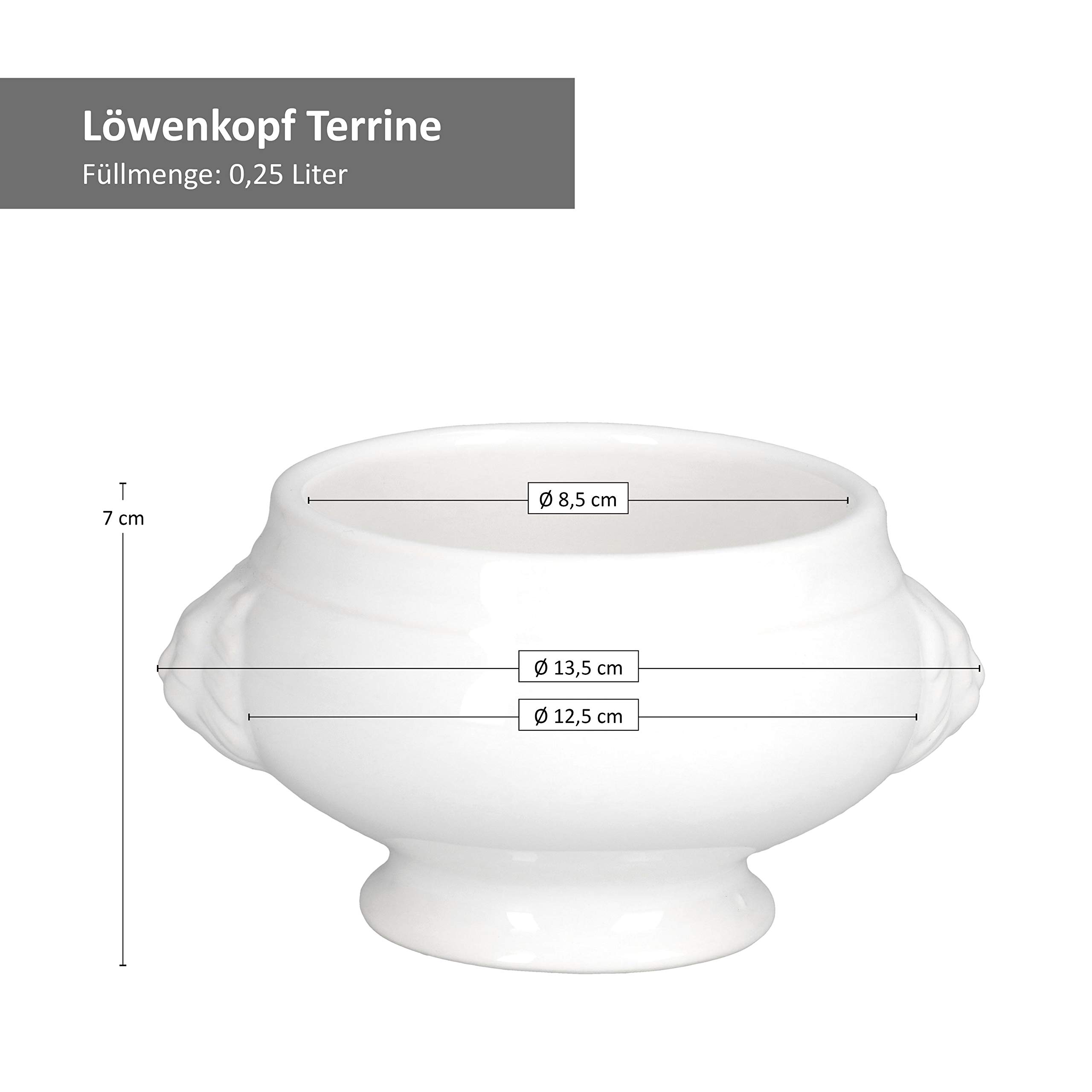 MamboCat Leo - Set di 7 tazze da zuppa con testa di leone, 2 l, 6 tazze piccole da 0,25 l, set reale di ciotole da zuppa con testa di leone, in grès bianco