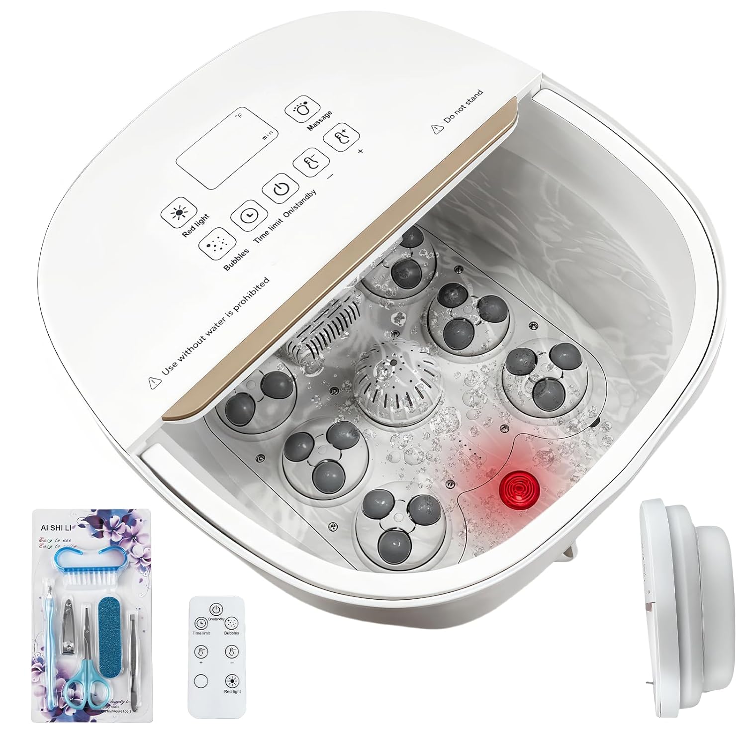 Spa de pies plegable con calor y burbujas, control de temperatura