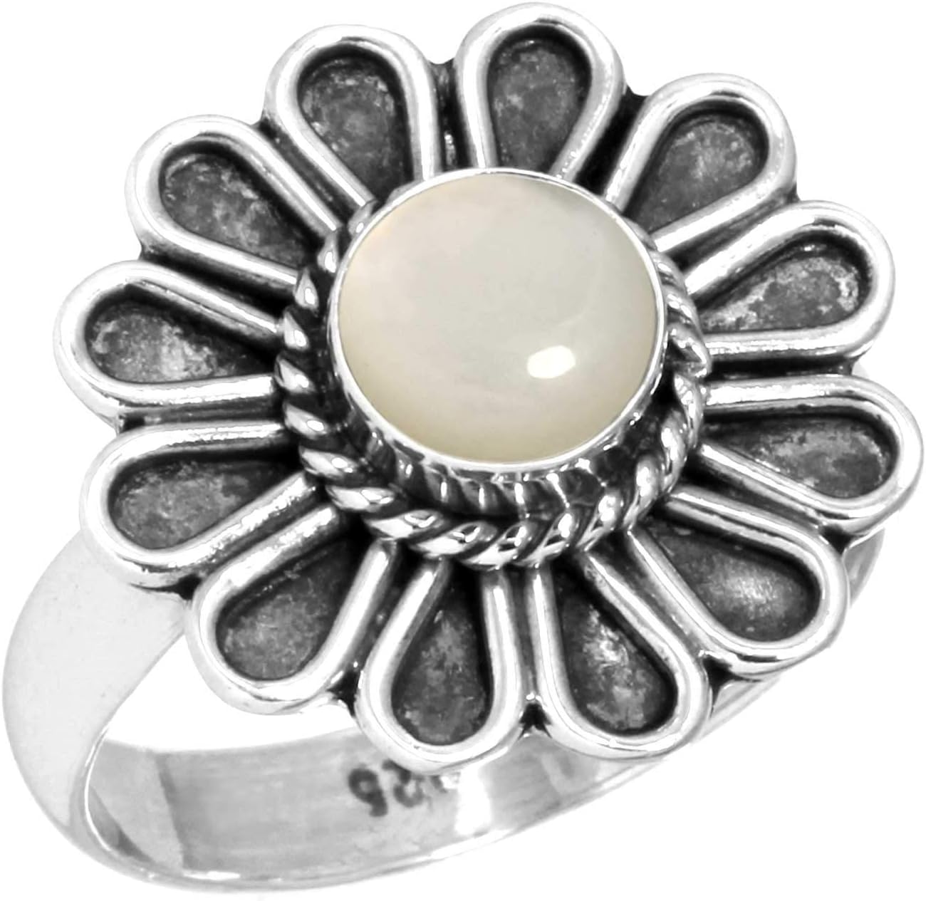 Handmade Genuine 925 Sterling Silver Ring Natural Gemstone Moonstone, Onyx, Amethyst, Pearl Round Boho Jewelry For Women