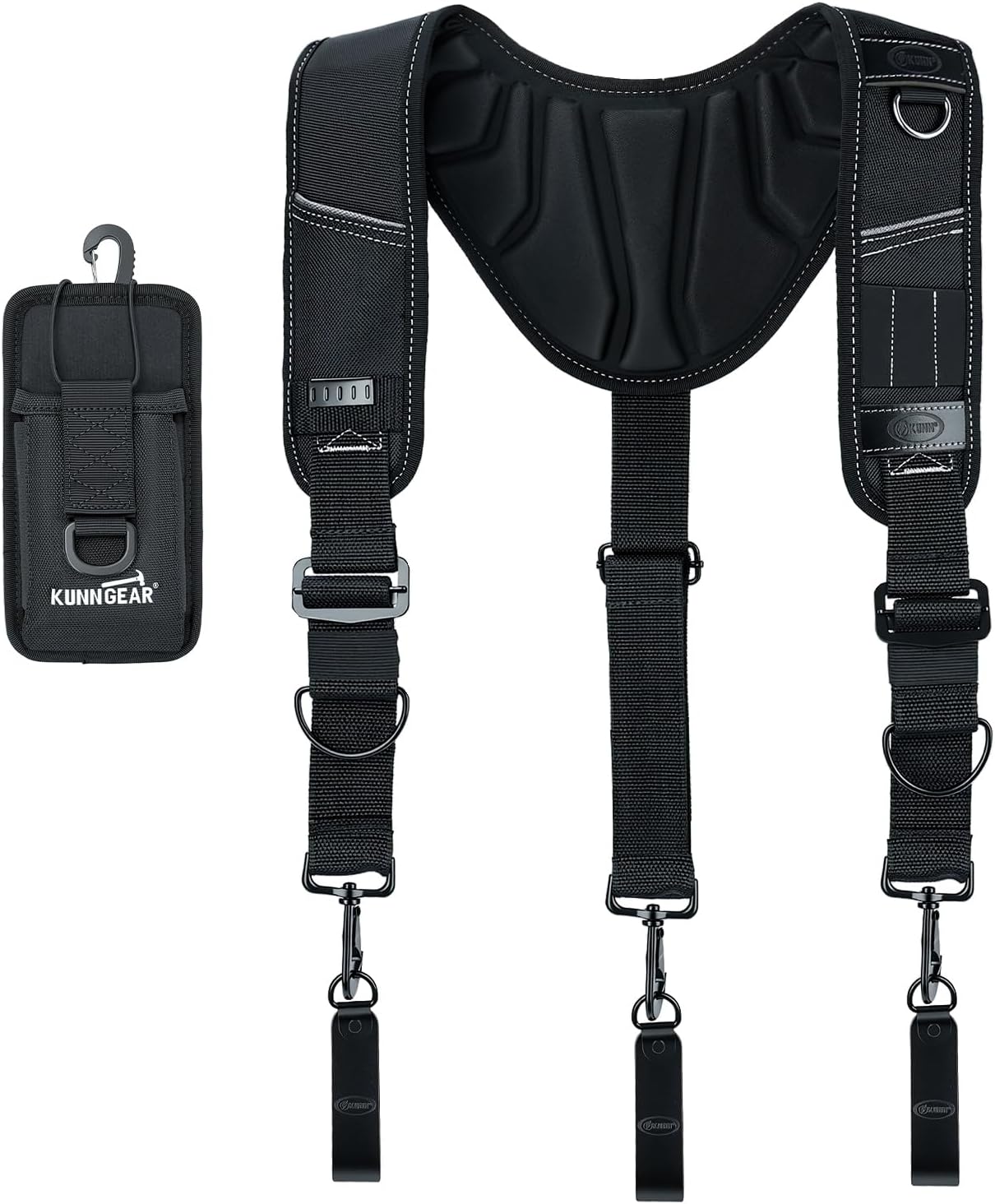 KUNN Tool Belt Suspenders with Leather Reinforced, Heavy-Duty Padded Adjustable Construction Bag Suspenders with Air Channel for Men Carpenter Electrician Work