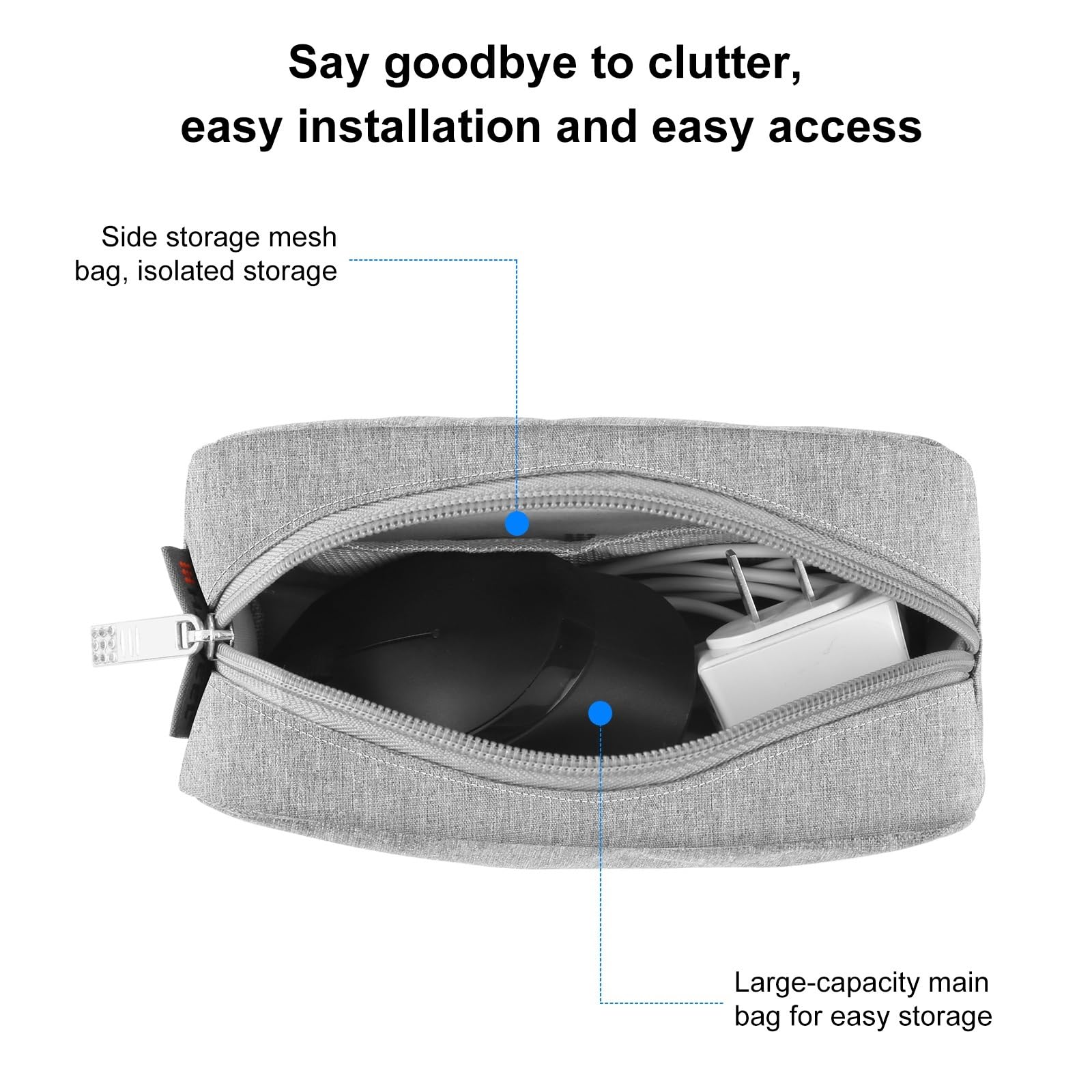 Bolsa Organizadora De Cables Mini Estuche Organizador Digital portátil, Bolsa con Cremallera for Auriculares, Cargador de Viaje for el hogar, Cable Datos, Almacenamiento USB(Grey)
