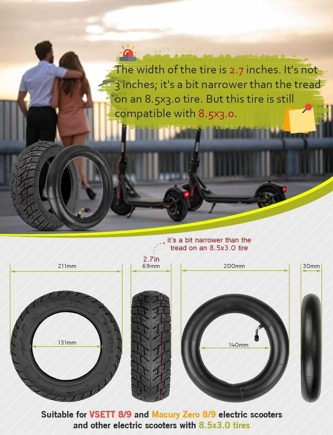 8,5X3 Pneu pour Trottinette Tout-Terrain avec Chambre À Air Pneumatique 8,5 X 3 Pneu de 8,5 Pouces Gonflé pour Autres Modèles de Remplacement de Roue pour Trottinettes