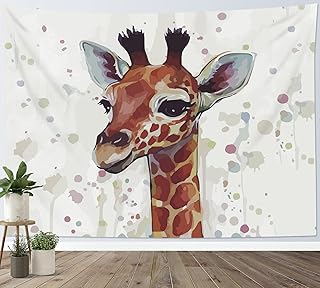 HVEST Giraffe Tapestry Wall Hanging Watercolor Cute Animal Tapestrise Giraffe Backdrop for Kids Bedroom Living Room Dorm Party Decor, 60Wx40H Inchs