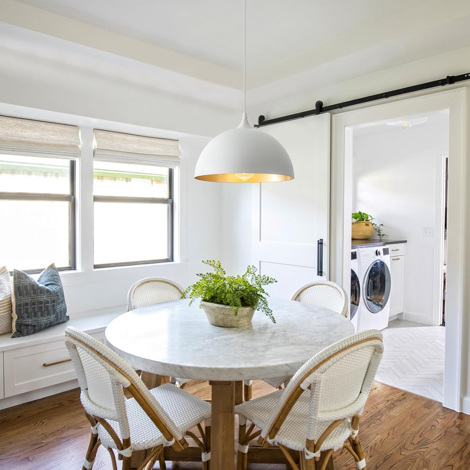 White Pendant Light 2 Pack, 11.8" Farmhouse Pendant Lights Adjustable Height, Modern Pendant Lighting for Kitchen Island Dining Room Bedroom