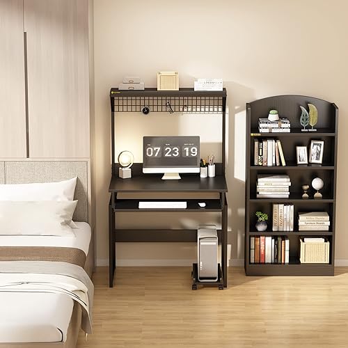 Miniatura 5 de MIN WIN Escritorio para computadora de 51 pulgadas con bandeja de anfitrión, moderno escritorio de estudio de escritura con estante de