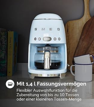 Smeg DCF02PKEU Filter Coffee Machine Aroma and Auto Start Function Glass Carafe up to 12 Cups 2 Intensity Levels Keep Warm Function 1050 W Pink