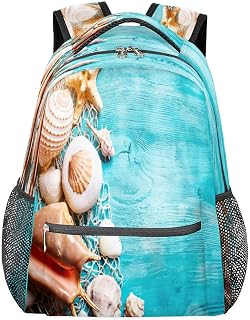 Mochila escolar durável para faculdade, mochila casual de madeira e estrela do mar do mar, mochila para mulheres e homens, mochila para laptop para viagens, negócios, caminhadas, Multicor, Large