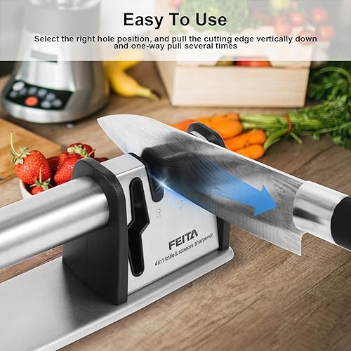 Miniatura 5 de FEITA - Herramienta afiladora de cuchillos 4 en 1, herramientas de afilado de cuchillos y tijeras, los mejores accesorios de cocina de acero