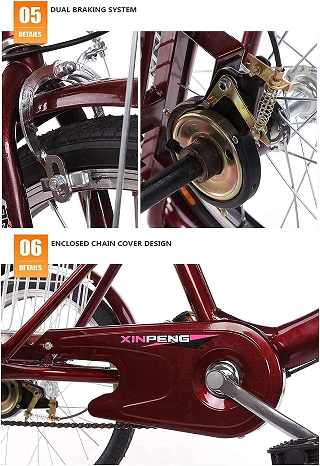 Comfort Three-Wheeled Bicycles for Seniors Adult Tricycles 3 Wheel Bikes for Adults 20 Inch Single Speed Trikes Bicycles Trike with Shopping Basket for Seniors Women Men City