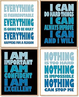 Hapons Blue Inspirational Wall Art Decor Posters,Black Blue White Teen BoysDorm Room Bedroom Playroom Wall Art Prints, Positive Affirmation Wall Decor Pictures Gifts 8''x10'' 4 PCS Unframed