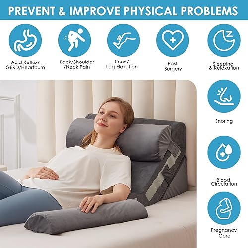 Miniatura 2 de 4 almohadas de cuña para cabecero, almohada de cuña ajustable para apnea del sueño, juego de cuña triangular de 23 pulgadas de ancho para después de