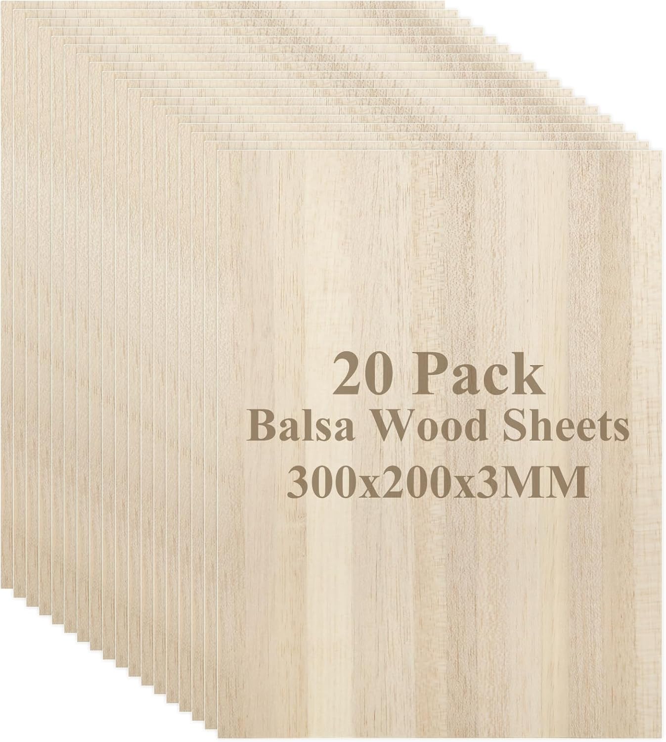MIVIDE 20 Pack Balsa Wood, 7.8”x11.8”x1/8” Balsa Wood Sheet, Thin Natural Unfinished Wood Boards for Wooden DIY Ornaments, Crafts, Hobby, Model Making, School and Laser Projects（200x300x3MM）