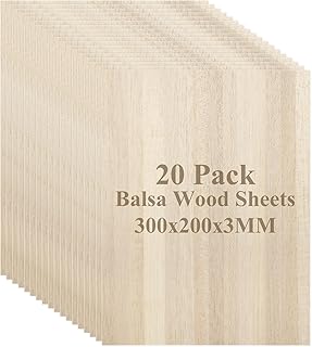 MIVIDE 20 Pack Balsa Wood, 7.8”x11.8”x1/8” Balsa Wood Sheet, Thin Natural Unfinished Wood Boards for Wooden DIY Ornaments, Crafts, Hobby, Model Making, School and Laser Projects(200x300x3MM)