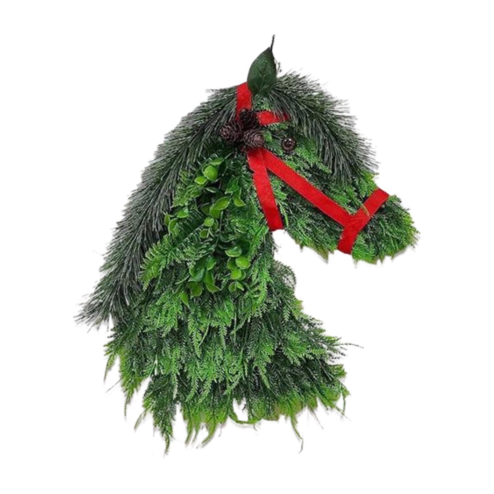 Couronne de porte verdure en cheval pour embellir la terrasse et la grange à Noël