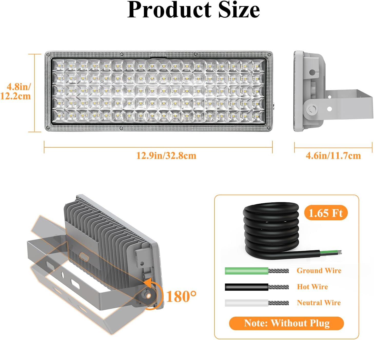 Kekeou 100W LED Flood Lights Outdoor 14000LM Arena Lights 6500K Stadium Lights IP67 Waterproof Exterior Parking Lot Light for Basketball Court Yard - Gray