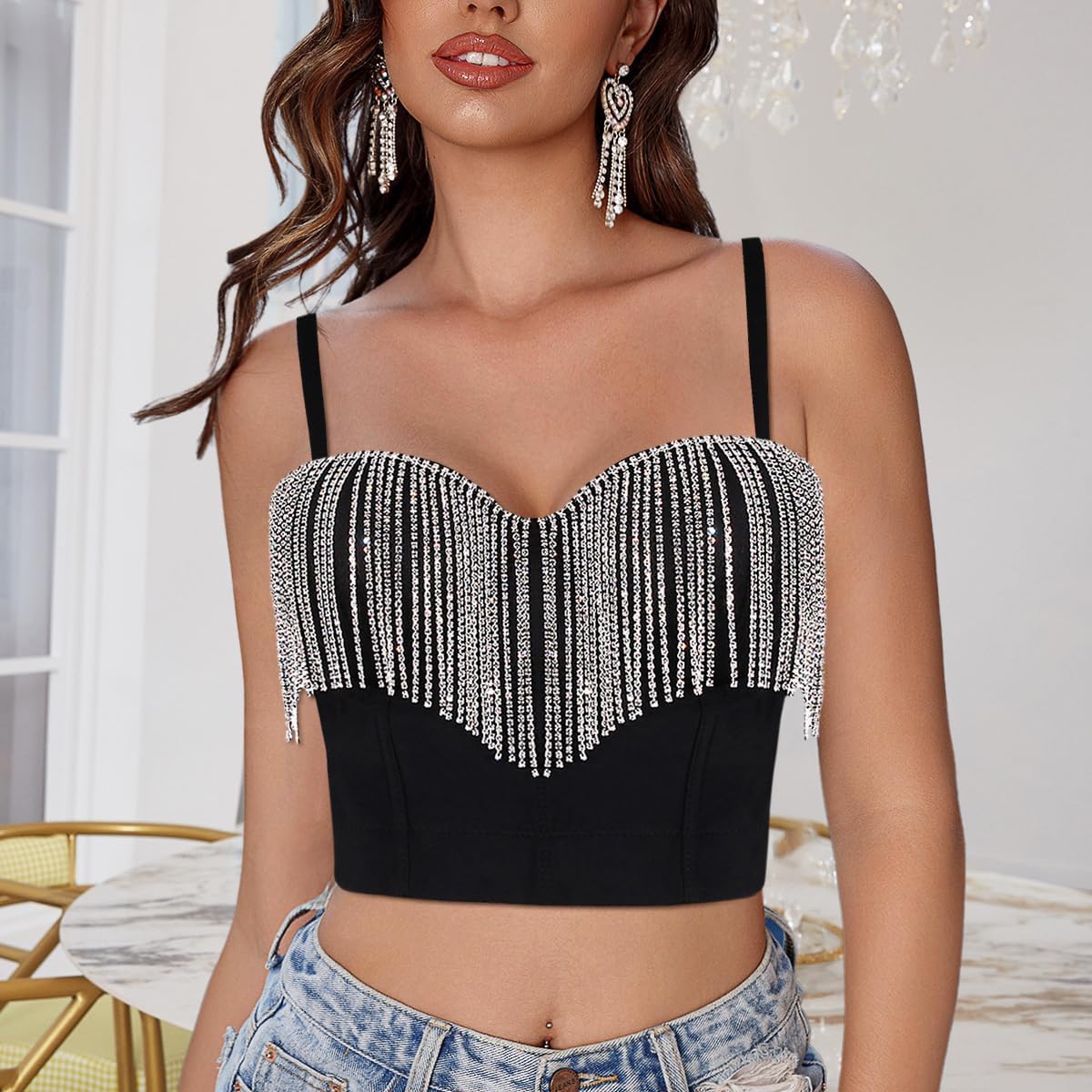 Erinaco Women's Rhinestone Diamond Tank Top Color Beaded Sling Tube Top Bustier Vest Crop Top Sexy Corset Bra Summer - Image 3