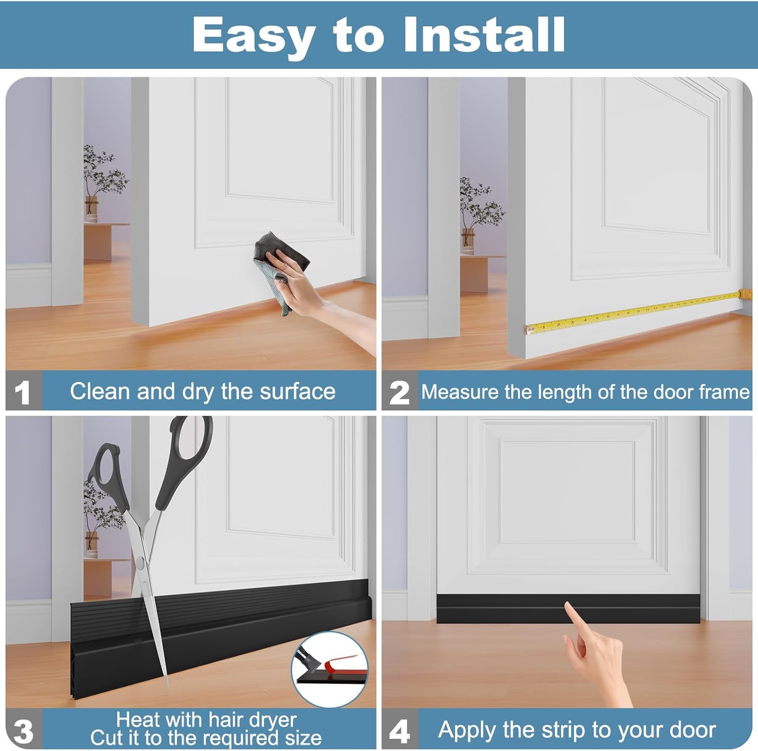 5 Pack Door Draft Stopper, Adjustable Door Sweep for Bottom of Door, Under Door Gap Filler for Exterior & Interior Doors, Door Weather Stripping Blocks Noise and Cold Air (5Pack×39IN, Black)