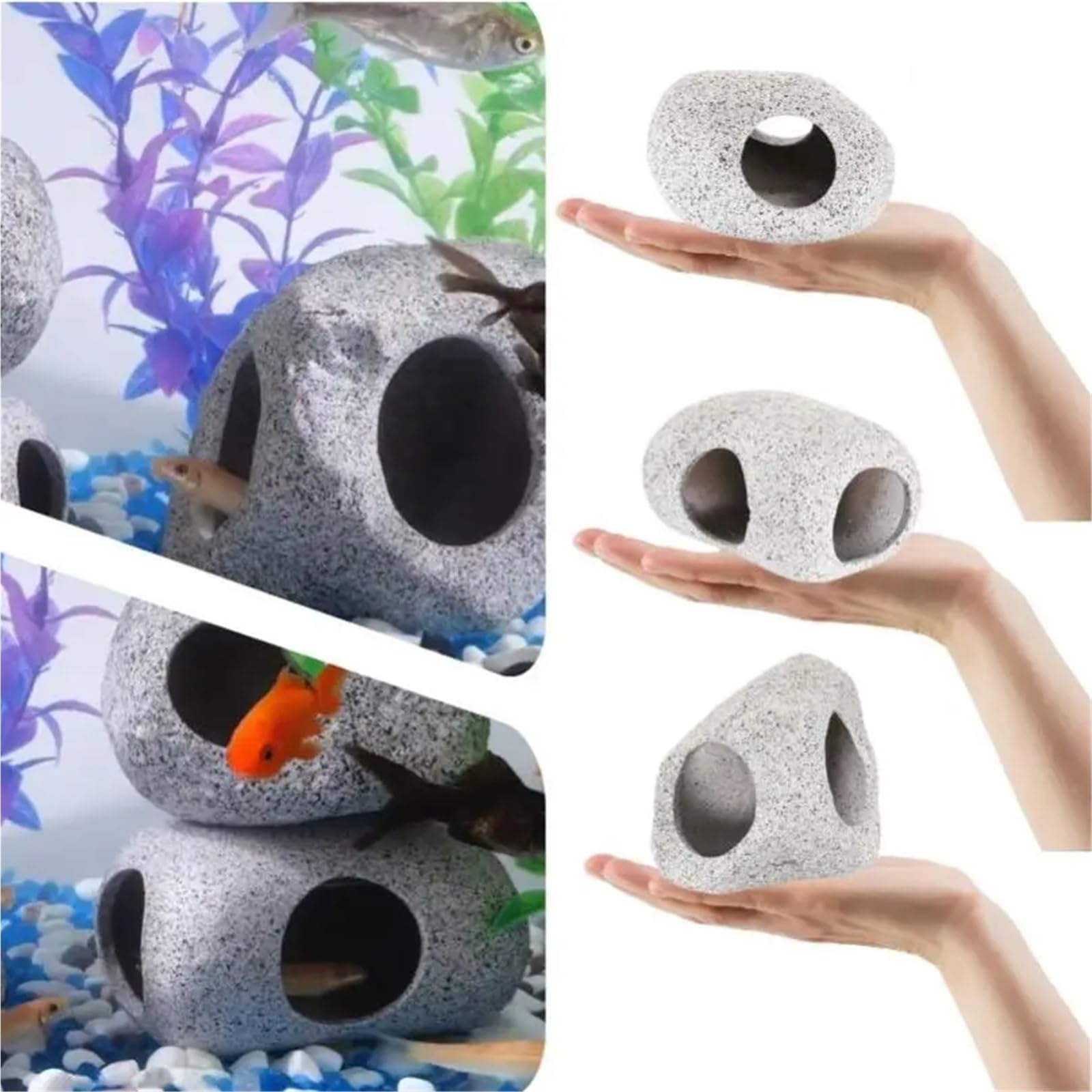Keramik stapelbare Rock Aquarium Dekorationen Fischhöhle for Kampf Tank Teich Garnelen Zucht Ornament Dekor FüR Zwergbuntbarsche(3pcs Rock Cave)