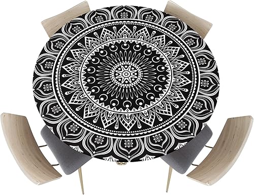 Vista 139 de Mantel redondo ajustable de Navidad para mesa redonda, mantel rojo floral de Navidad, mantel impermeable con borde elástico, mantel circular rojo