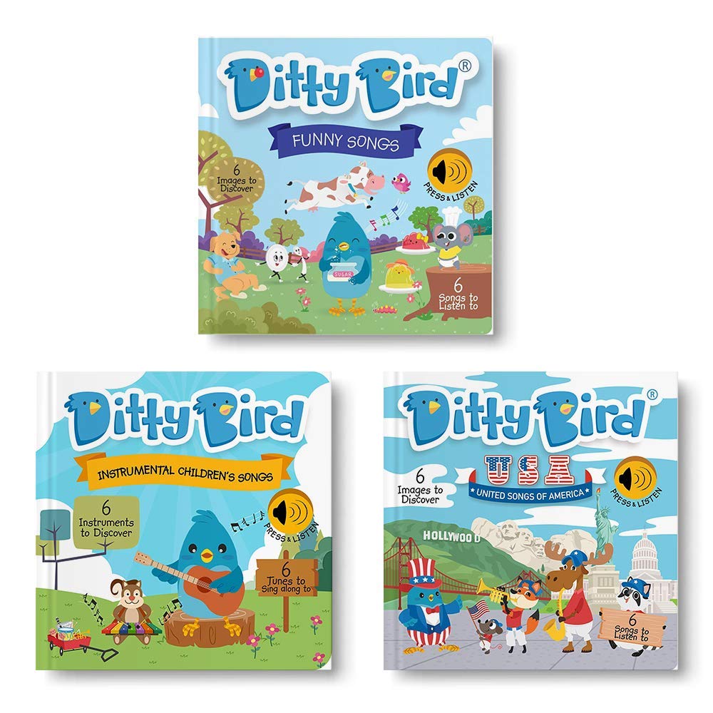 DITTY BIRD Funny Songs, Instrumental Children's Songs and United Songs of America Bundle, Great Gift for 1 Year Old Boys & Girls